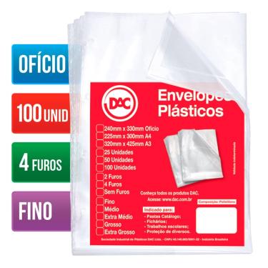 Imagem de Envelope plástico ofício 0.06 4 furos 5070 Pct 100 unid - Dac