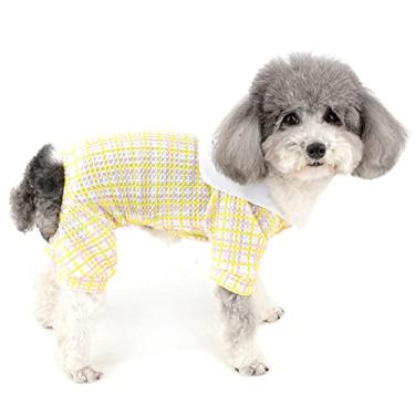 Imagem de Zunea Pijamas para cães pequenos fofos de morango verão roupas de cachorrinho pijama macio algodão macacão xadrez roupa de dormir respirável roupas roupas de cachorro chihuahua roupas para cães de