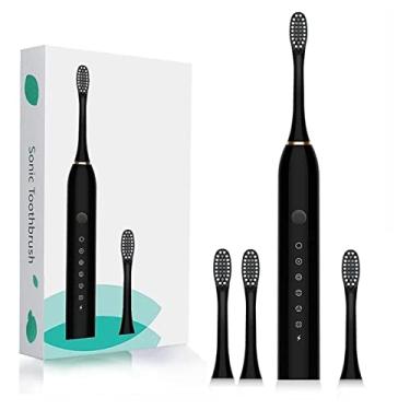 Imagem de UPQRSG Escova de dentes elétrica, escova de dentes à prova d'água Ipx7 com 4 cabeças de escova, temporizador inteligente de 6 velocidades, escova de dentes elétrica, luz indicadora recarregável por USB, preta