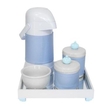 Imagem de Kit Higiene Espelho Potes, Garrafa, Molhadeira E Capa Coroa Azul Quart