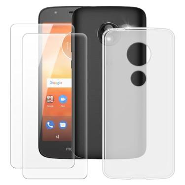 Imagem de MILEGOO Capa para Motorola Moto E5 Play + 2 peças protetoras de tela de vidro temperado, capa de TPU de silicone macio à prova de choque para Motorola Moto E Play (5,2 polegadas), branca