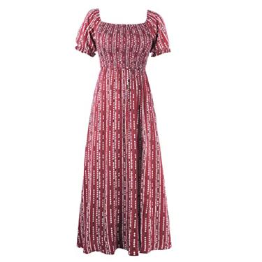 Imagem de Vestido de verão feminino manga curta plus size vestido longo lindo vestido evasê boutique vestido casual para noite, Vermelho, G
