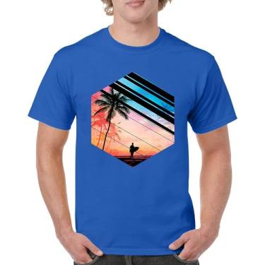 Imagem de Camiseta masculina Surfer Paradise Vintage Ocean Summer Surfing Wave Vacation Sea Beach Surfboard Peddle Boarding, Azul, 4G