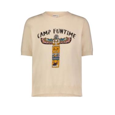 Imagem de Minnie Rose Coleção de camisetas femininas de algodão e caxemira de manga curta, Creme, P-M