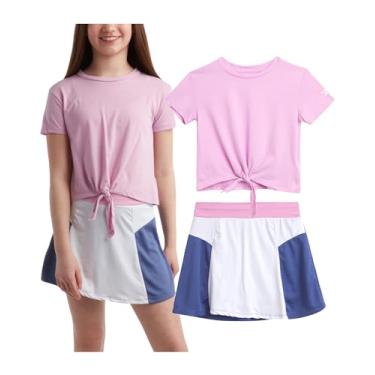 Imagem de Reebok Conjunto de saia ativa para meninas – Camiseta de desempenho de 2 peças e saia atlética – Conjunto de saia de tênis plissada para meninas (7-12), Jasmim rosa, 10