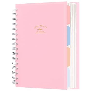 Imagem de CAGIE Cadernos de 5 matérias – Caderno espiral de 300 páginas, pequeno, 21,6 cm x 16 cm, caderno espiral rosa, para escola e trabalho, pautado na faculdade, com divisórias coloridas