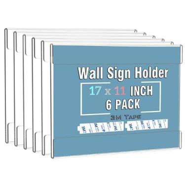 Imagem de Dingelex Suporte de parede horizontal de acrílico 28 x 43 cm, suporte de placa de porta transparente suporte de documentos de plástico, moldura de parede acrílica suportes de parede de plástico para papel, pacote com 6, sem perfuração, paisagem