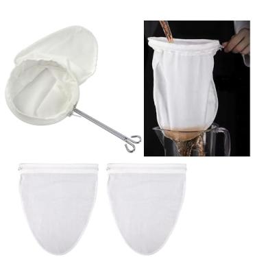 Imagem de bcnyihe 3 peças de sacos de filtro de malha fina com alça, saco de leite de nozes reutilizável, coador de chá tailandês, gaze para coar leite de nozes café leite sucos mel vinho óleo