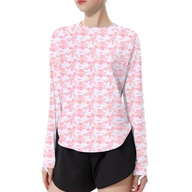 Imagem de addigi Camisa de sol feminina FPS 50+ manga comprida para treino, corrida, caminhada, proteção UV, roupas de secagem rápida ao ar livre, B_pink_floral, P