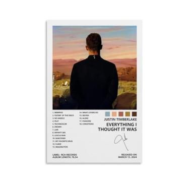 Imagem de SUANEA Pôster de Justin Timberlake Everything I Thought It Was capa de álbum pôsteres para quarto arte de parede em tela estética decoração de quarto 16 x 24 polegadas (40 x 60 cm)