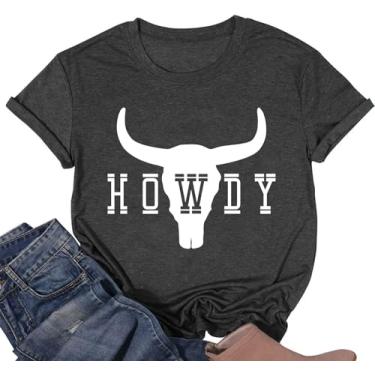 Imagem de Camiseta Howdy Cowgirl feminina Western Vintage Country Southern Graphic Howdy Rodeo camisetas casuais de manga curta, Fnt0014-cinza, M