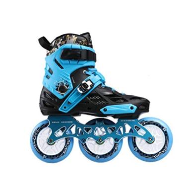 Imagem de Patins profissionais em linha de 3 rodas, sapatos de patinação, patins de corrida de slalom mutáveis (cor: azul, tamanho: 39)