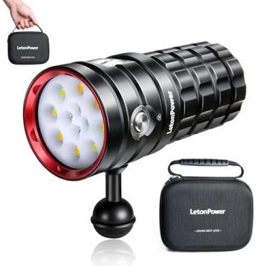 Imagem de Lanterna de mergulho letonpower 25000 lumens lanterna subaquática 100m luz de mergulho tipo-c luz de vídeo subaquática de carregamento ao ar livre tocha subaquática