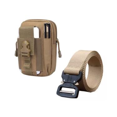 Imagem de Kit Cinto Com Fivela Engate Rápido Bolsa Porta Objeto Celular Multiuso Táticos Militares Resistente a Água (Marrom)