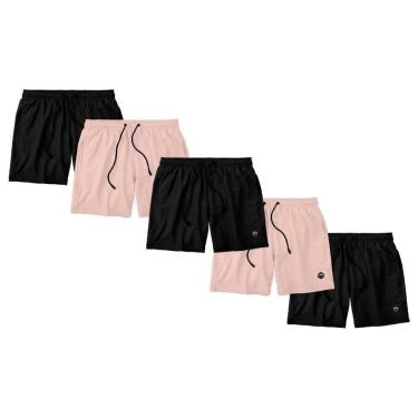 Imagem de Kit 5 Bermudas Life Lisa Short Liso Masculino Básico Mauricinho Tactel - Preto+Rosa-Unissex