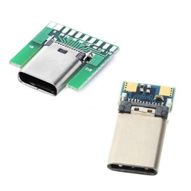 Imagem de chenyang Conector USB C DIY USB 3.1 Tipo C 24 pinos plugue macho e soquete fêmea adaptador de solda de substituição com placa PCB