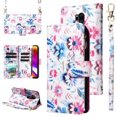 Imagem de Furill Capa carteira para LG G7 ThinQ com alça de pulso alça de ombro transversal flor couro zíper bolsa suporte capa de telefone LGG7 One G 7 Plus LG7 Fit LG7ThinQ 7G Thin Q G7+ G7thinq LGG7thinq