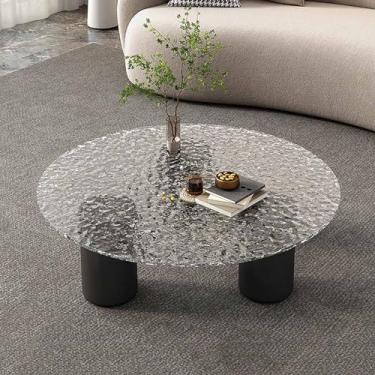 Imagem de Mesas de centro redondas modernas, mesas de centro vintage de vidro transparente temperado, fácil de montar e limpar, para sala de estar e varanda