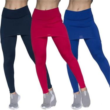 Imagem de Kit 3 Calças Legging Fitness Vekyo Modas Suplex Com Saia Tapa Bumbum R