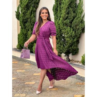 Imagem de Mullet Malha Lese Moda Evangélico Vestido Longo - Fashion, Uva, M