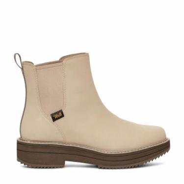 Imagem de Teva Bota feminina de couro plataforma plana confortável Chelsea resistente à água, Gergelim, 34