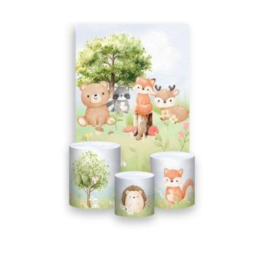 Imagem de Painel De Festa Vertical 1,50 x 2,20 + Trio De Capas Cilindro - Bosque