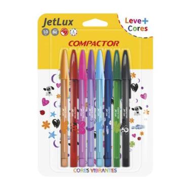 Imagem de Caneta Esferográfica Compactor Jet Lux Colors 1.0mm com 8 Cores Vibran