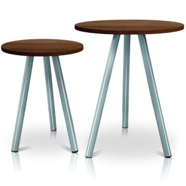 Imagem de Mesa de Canto Lateral Atlanta Tripé Redonda Tampo em MDF Prata e Villa