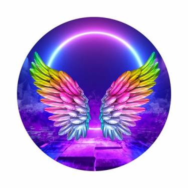 Imagem de Painel de Lona Redondo Asas Multicolorido Fundo Neon Luzes  - Fabrika 