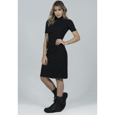 Imagem de Vestido Midi Canelado Feminino Gola Alta Casual - WLS Modas, Preto, G,