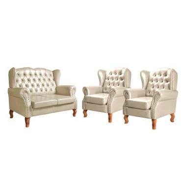 Imagem de Conjunto Imperador Chesterfield Sofá + Poltronas Decoração Vintage - B
