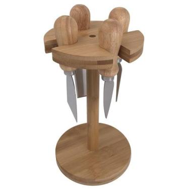 Imagem de Conjunto Queijos E Frios Bambu Garfo faca Espátula Suporte - Dinasty