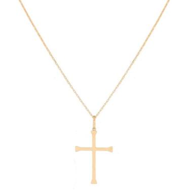 Imagem de Colar Masculino Corrente De Ouro 18k Cadeado 80cm E Cruz - DR Joias