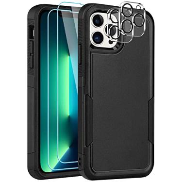 Imagem de LOQUPE Capa para iPhone 13 Pro Max, [proteção contra quedas de grau militar de 3 metros] [protetor de tela de vidro temperado + protetor de lente de câmera] [à prova de choque] Capa protetora de telefone resistente, preta