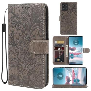 Imagem de Gufuwo Capa para Motorola Edge 40 Neo, capa carteira Moto Edge 40 Neo XT2307-1, capa de celular flip de couro PU com flor de renda para celular para Motorola Edge 40 Neo 5G cinza