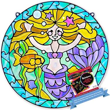 Imagem de Melissa & Doug Mermaid: Stained Glass Made Easy Series & 1 Scratch Art Mini-Pad Bundle (09292)
