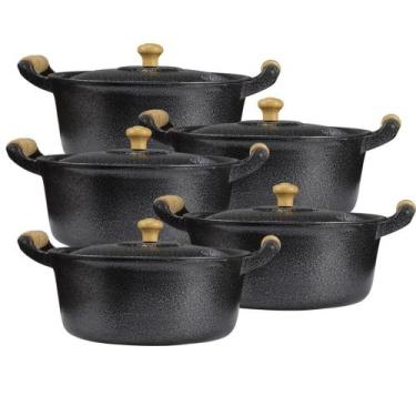 Imagem de Jogo 5 Panela Alumínio Fundido Craqueada Preto 14 Ao 22 cm - Diviforte