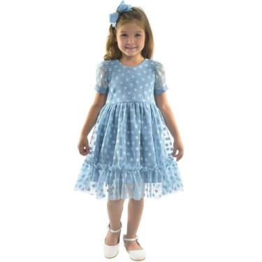 Imagem de Vestido Infantil Tule Poá Várias Cores Luxuoso - Moderna Meninas, Azul