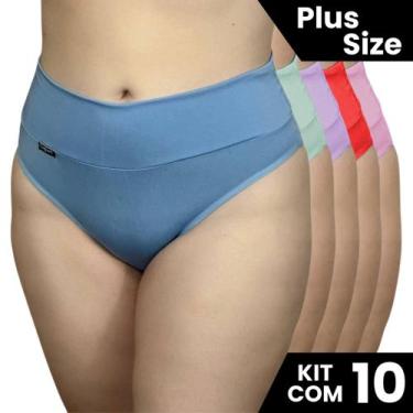 Imagem de Kit 10 Calcinhas Cós Alto  Plus Size Tamanho Grande Ajuste Perfeito - 
