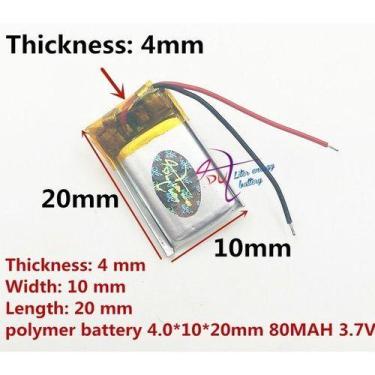 Imagem de 2 Pcs Bateria 3,7v 80mah  4mm X 10mm X 20mm 2 Fios Fone - KMIG