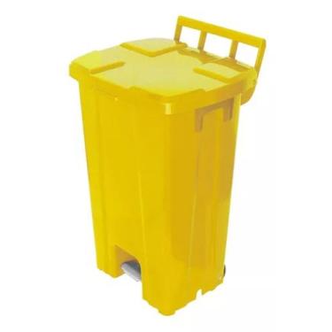Imagem de Lixeira Quadrada Plastica De 100 Litros Com Roda E Pedal - JSN, Amarel