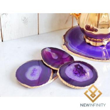 Imagem de Porta Copos Ágata Roxo Banho de Ouro Pedra Natural - Infinity, Roxo