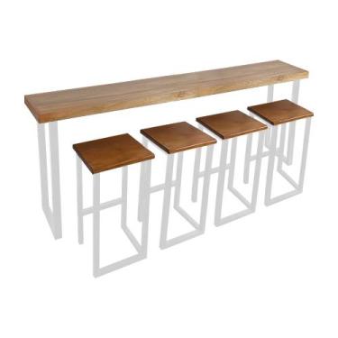 Imagem de Bancada Gourmet 220cm com 4 Banquetas Industriais Bistrô Premium Base 