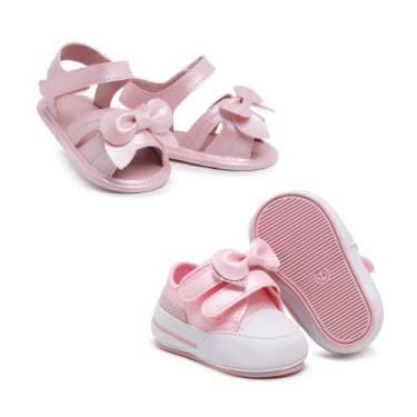 Imagem de Kit 2 Pares Tênis de bebê + Sandália Infantil Menina Verão Baby kids -