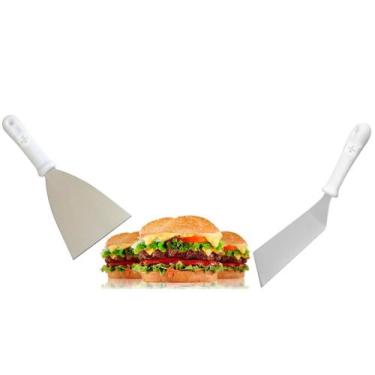 Imagem de Kit Com 2 Espátulas uma Reta e uma Curva p/ Lanches Chapa Cozinha Inox