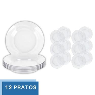 Imagem de Conjunto 12 Pratos de Vidro Liso Transparente Resistente - PRATICASA
