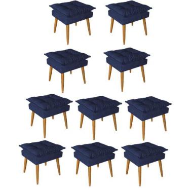 Imagem de Kit 10 Puff Puf Banqueta Opala Para Quarto Sala Recepção Suede Azul Ma