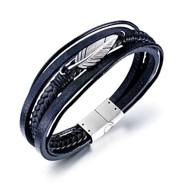 Imagem de Rockyu Joias da marca, pulseira popular, masculina, aço inoxidável, couro legítimo, asas, trança, simples, Couro