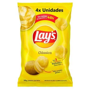 Imagem de Pack Com 4x Batata Frita Lisa Clássica Lays 115g