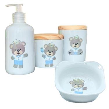 Imagem de Kit higiene bebê Principe Ursinho 4 peças - Antilope Decor Porcelanas